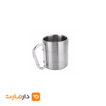 لیوان استیل تاشو دوجداره دسته دار کارابین دار مناسب سرو و‌گرم کوهنوردی و سفری و کمپنیگ