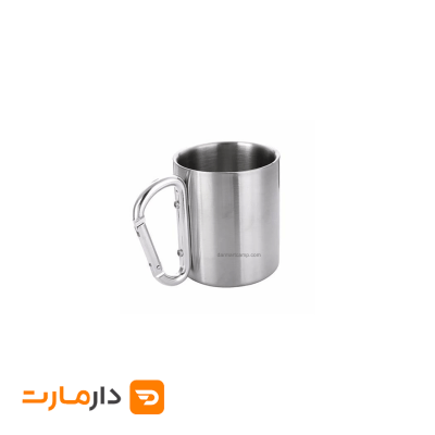 لیوان استیل تاشو دوجداره دسته دار کارابین دار مناسب سرو و‌گرم کوهنوردی و سفری و کمپنیگ