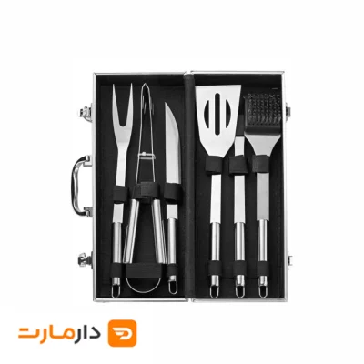 ست انبر و کفگیر باربیکیو مدل هارد بوکس ۶ تکه