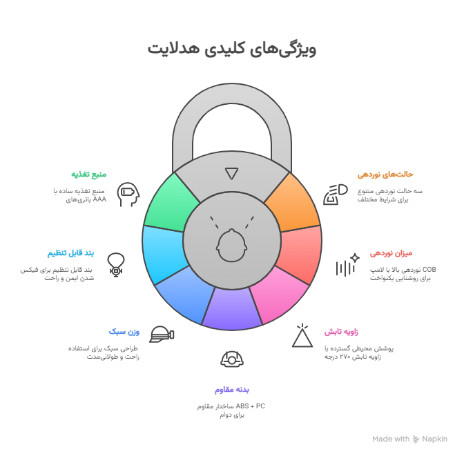 ویژگی_ها و مزایای چراغ پیشانی باتری_خور -