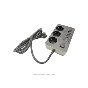 چندراهی برق و شارژر اندول مدل Q-PC6 با توان ۳۰۰۰ وات، ۳ پریز سوکو و ۶ پورت USB