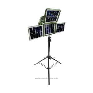 چراغ شارژی و خورشیدی ۱۰۰ وات مدل KK-428A با چهار پنل خورشیدی، آهنربای قوی و قابلیت نصب روی سه‌پایه